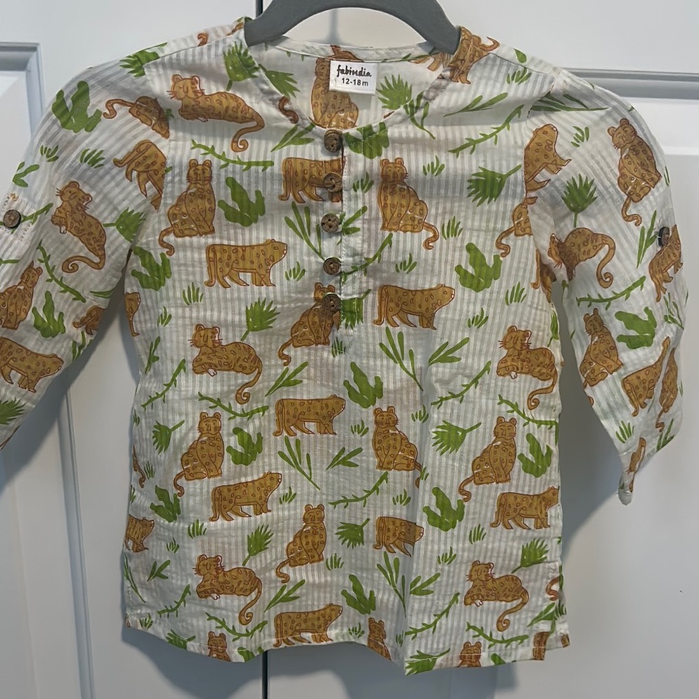 Fabindia Green and Brown Indian kurtha pyjama for baby boys